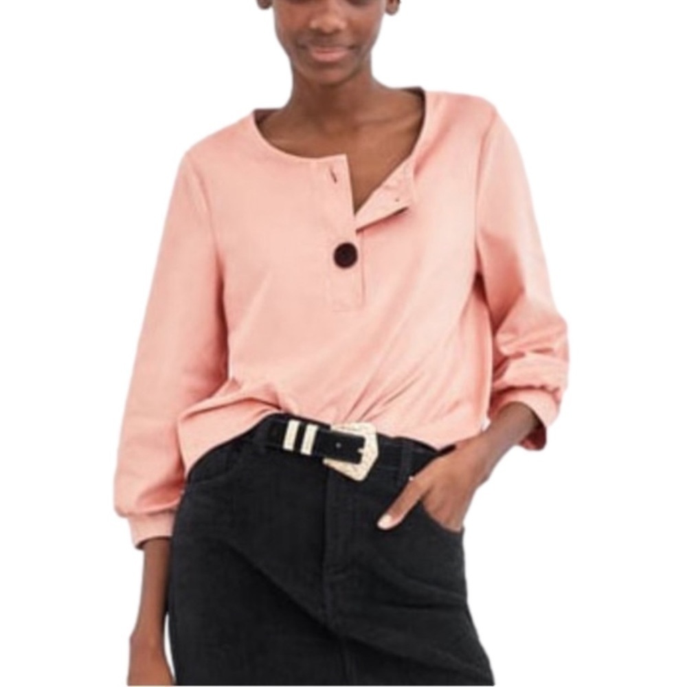 NWOT Zara Trafaluc Suede Crop Top with Button Detail and 3/4 Sleeves